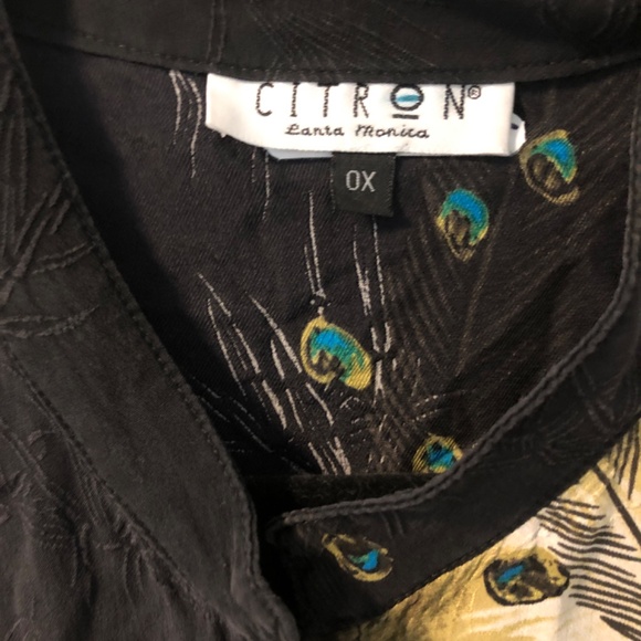 Citron floral silk tunic-length button front 0X - Picture 3 of 3